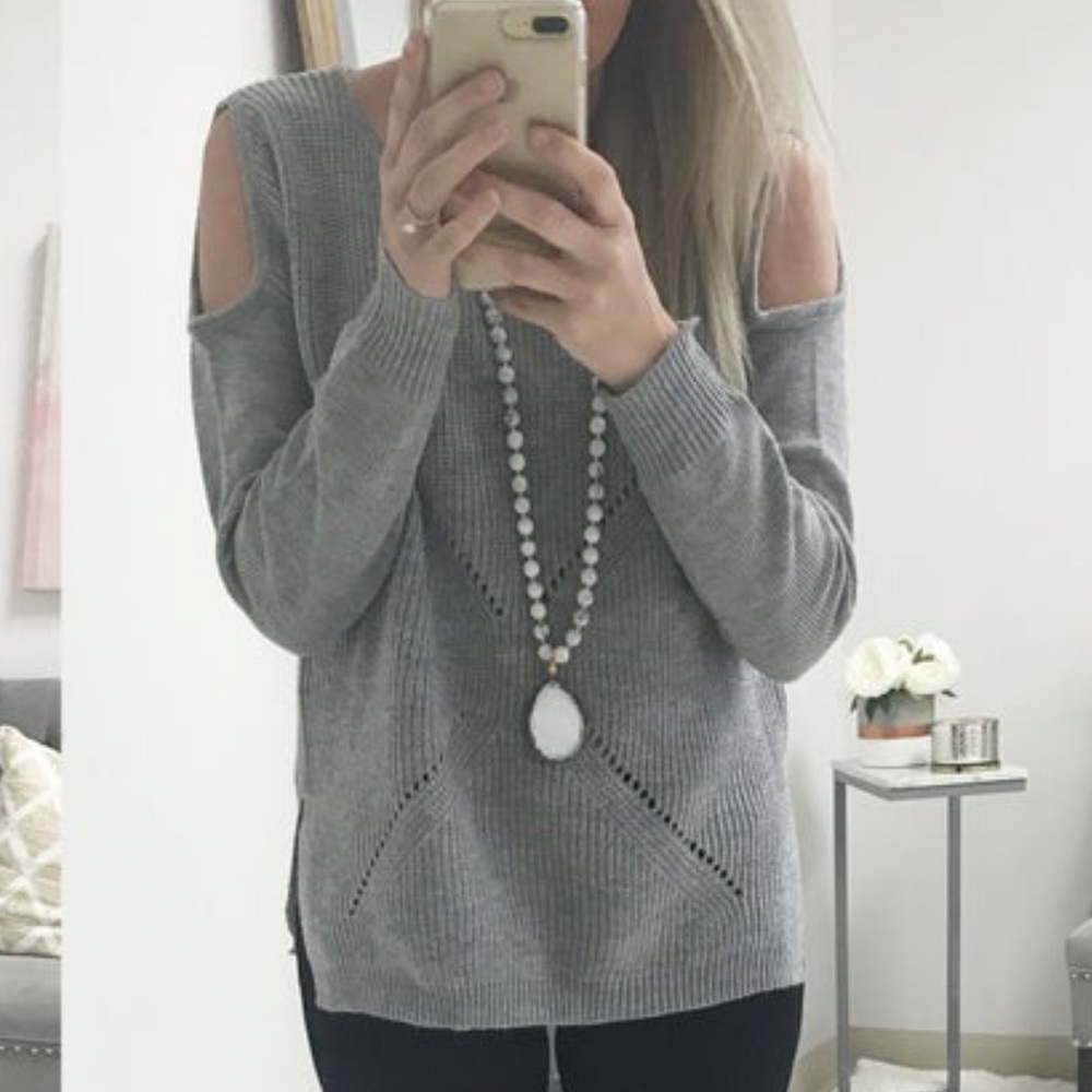 Grey Cold Shoulder Sweater